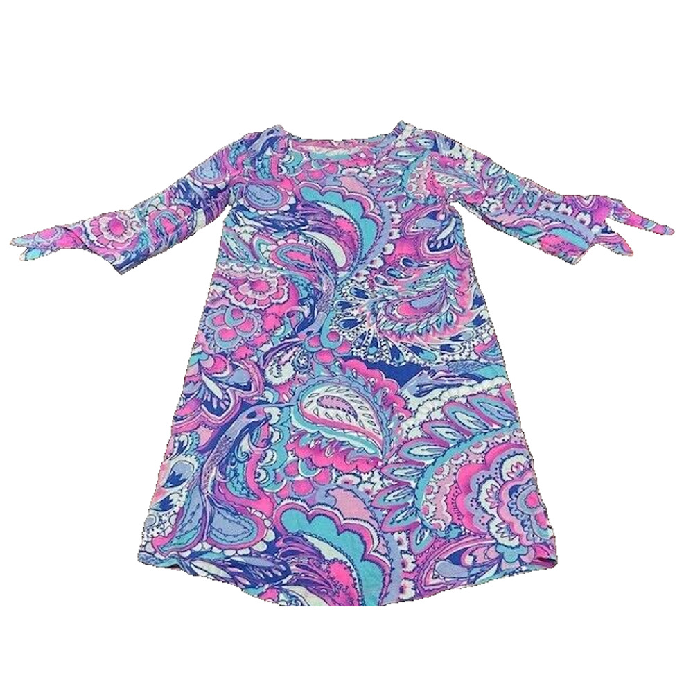 Lilly Pulitzer Preston Dress Tie Sleeves Knee Length Paisley Purple Size XS - Picture 2 of 10